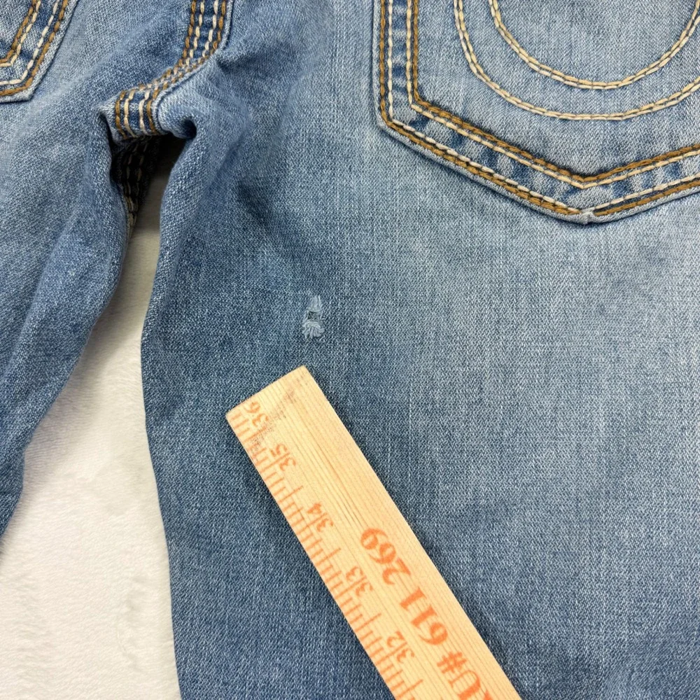 True Religion Ricky Straight Leg Jeans Mens 34x32 Made in USA Light Wash Blue